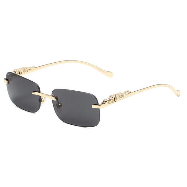 

2023 new luxury designer cheetah decorative frameless square color leopard head metal sunglasses for men and women, White;black