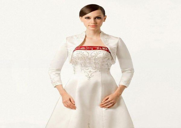 

latest vintage style wedding jacket with embroidery beaded 2016 34 long sleeve bolero with stading collar custom made brida3580918, White