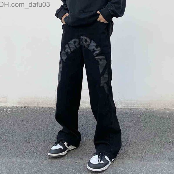 

men's jeans men's jeans high street vibeins european and american printing letters street men's loose jeans y2k pants men pan, Blue