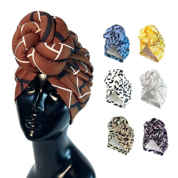 

wide brim hats bucket premade knotted head wrap fashion cap for women luxury party headdress beanies skullies 230801, Blue;gray