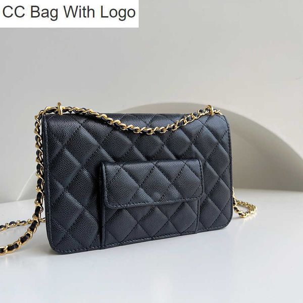 

cc bag 10a designer flip bag 19.2cm genuine leather chain bag lady purse shoulder bag with box c094, Black