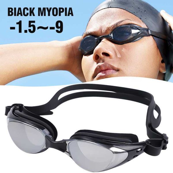 

swimming glasses prescription -1.0~-9.0 waterproof anti fog swim eyewear silicone diopter diving goggles adults children, Blue