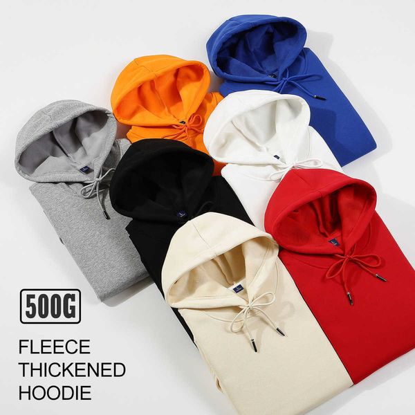 

hoodie men 500g fleece thicken loose solid oversized basic autumn winter warm women sweatshirts hooded pullovers male top, Black
