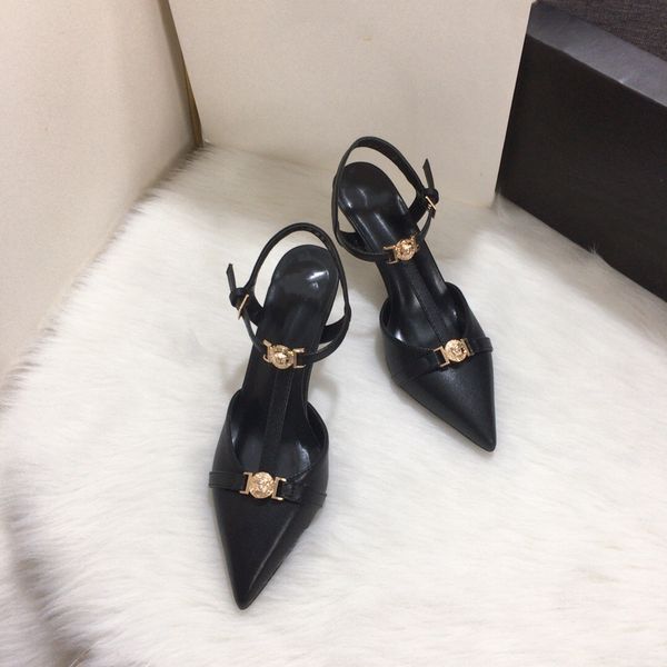 

fashion luxury designer sandals women's summer banquet dress shoes high-heeled pumps pointed toe sling back women shoe eu size 35-42 04, Black