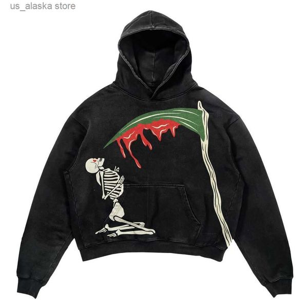 

men's hoodies sweatshirts punk y2k retro harajuku print sports sweater men's gothic streetwear high street trend oversized sweater, Black