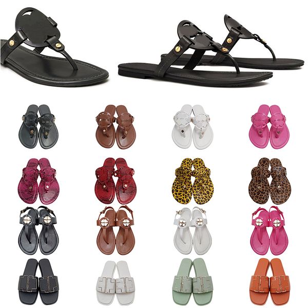 

designer sandals tories burches women miller metallic snake embossed leather slides slippers womens black white patent triple pink flip flop