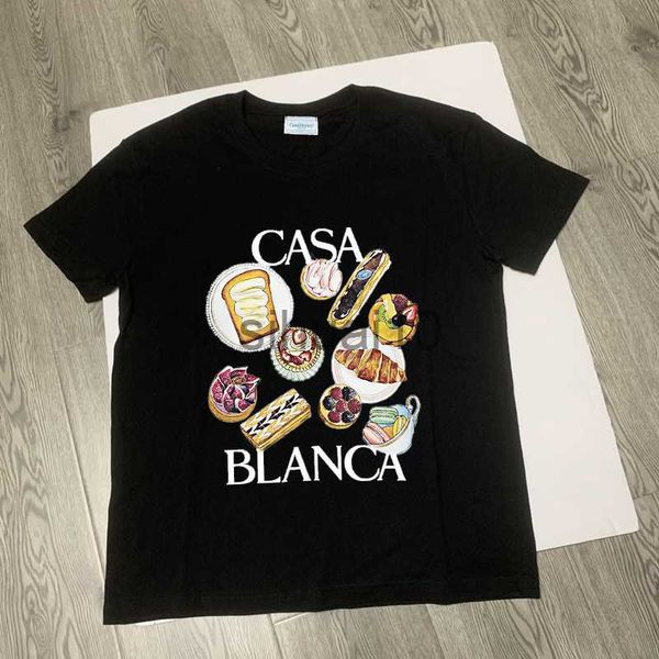 

men's t-shirts summer casablanca t-shirt bread cake delicious food print short sleeve cotton loose t-shirt for men and women j230731, White;black