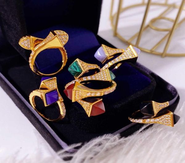 

2022 luxury brand pure 925 sterling silver jewelry gold tower diamond colorful stone wedding rings fine design party5048542, Golden;silver