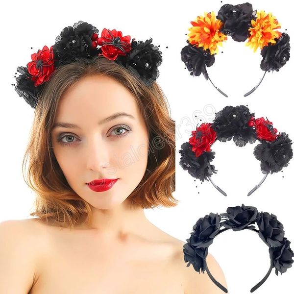 

simulation peony rose flower hair hoop women girls halloween party hair accessories multicolored flower headband, Slivery;white
