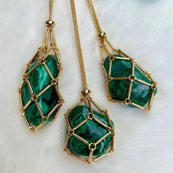 

charms design crystal cage necklace holder net metal chain stone collecting adjustable pendant copper jewelry accessories 230801, Bronze;silver