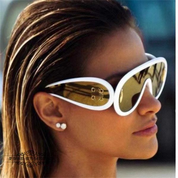 

2023 new luxury designer sunglasses luo yijia toads feng ins same style fashion personality one piece sunglasses women lw40108, White;black
