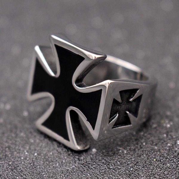 

black christian cross pattern men's ring templar knight crusader metal accessories party jewelry gift, Silver