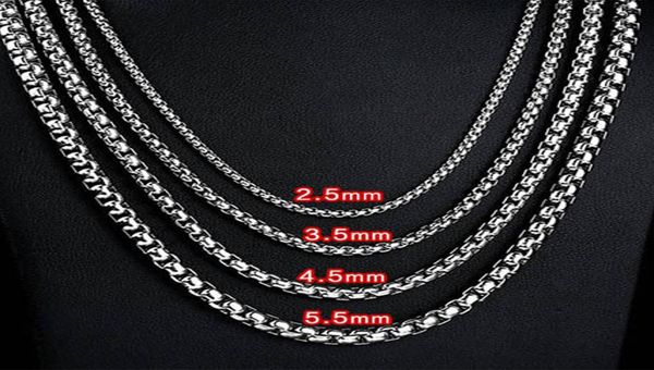 

2.5mm-5.5mm stainless steel necklace rolo twist chain link for men women 45cm-75cm length with velvet bag9374012, Silver