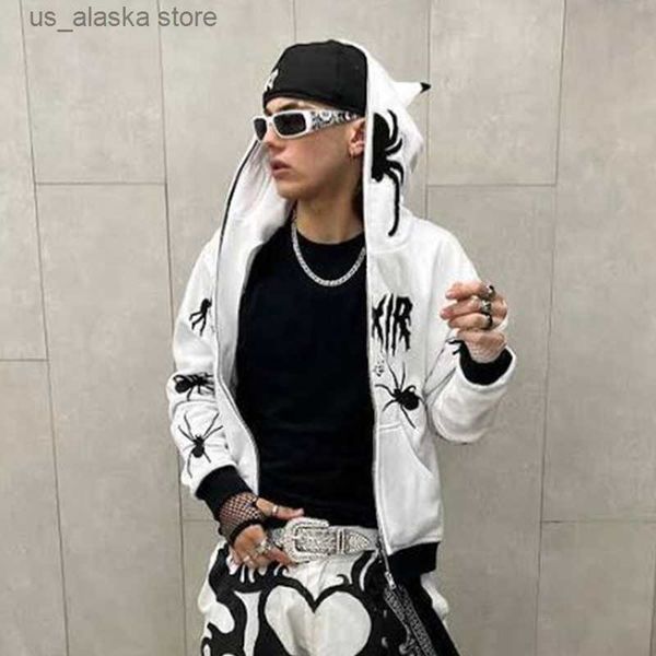 

men's hoodies sweatshirts men's oversized zip hoodie spider print hoodie y2k hip hop street style fashion punk sports jacket pullo, Black