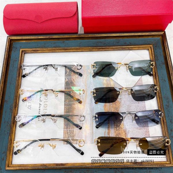 

2023 new luxury designer kajia's new frameless flat lens optical frame wind box sunglasses personality fashion ct sunglasses trend, White;black