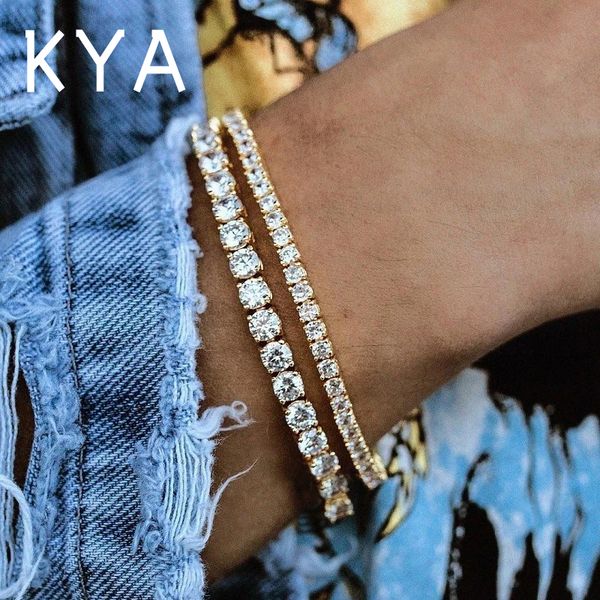 

women's tennis bracelet hip hop trendy aaa+ cubic zirconia silver color teen girl crystal chain on the hand wedding jewelry 19cm, Golden;silver