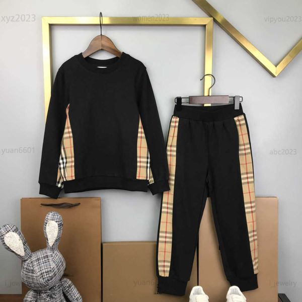 

designer tracksuits kids autumn sets size 100-160 cm 2pcs long sleeved round neck sweater with patchwork design and plaid pants july28, White