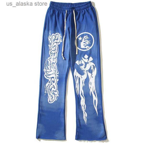 

men's pants hellstar sweatpants american high street vintage flame bet print men women loose casual pants t230818, Black