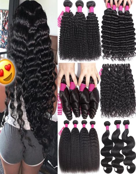 

9a brazilian human hair weave straight body wave deep wave kinky curly loose wave 100 brazilian peruvian malaysian human hair bun24685079, Black