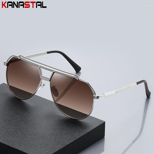 

sunglasses uv400 men polarized gradient lens fashion polygon sun glasses metal eyeglasses frame fishing travel driving eyewear553, White;black