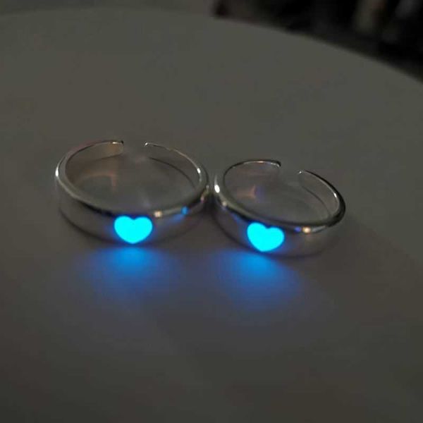 

luminous ring for couple creative glowing in the dark player 1 2 matching gaming women men valentine's day gift, Silver