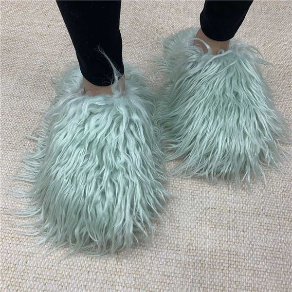

slippers new designer long hair sheep fur slides for popular design, Black