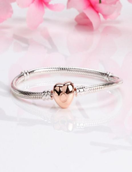 

real 925 sterling silver heart charms glod plated bracelet for p european beads jewelry bangle bracelet for women 10pcs/lot3202071, Golden;silver