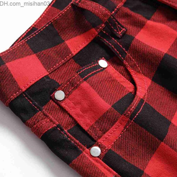 

men's pants men's red checkered printed pants fashionable ultra-thin elastic jeans fashionable oversized straight pants z230802, Black