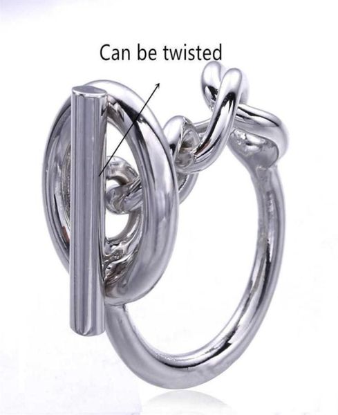 

925 silver rope chain ring with hoop for women french popular clasp ring sterling silver jewelry making246y8407877, Golden;silver