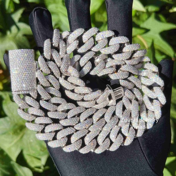 

18mm miami cuban necklace hip hop jewelry sterling silver 925 iced out vvs moissanite hip hop jewelry cuban link chain