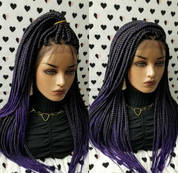 

long braided wig ombre purple color synthetic box braids wigs simulation human hair for american black women9127330