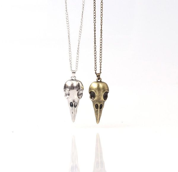 

stainless steel crow skull pendant necklace nordic viking odin rune leather chain necklace new gothic jewelry9903077, Silver