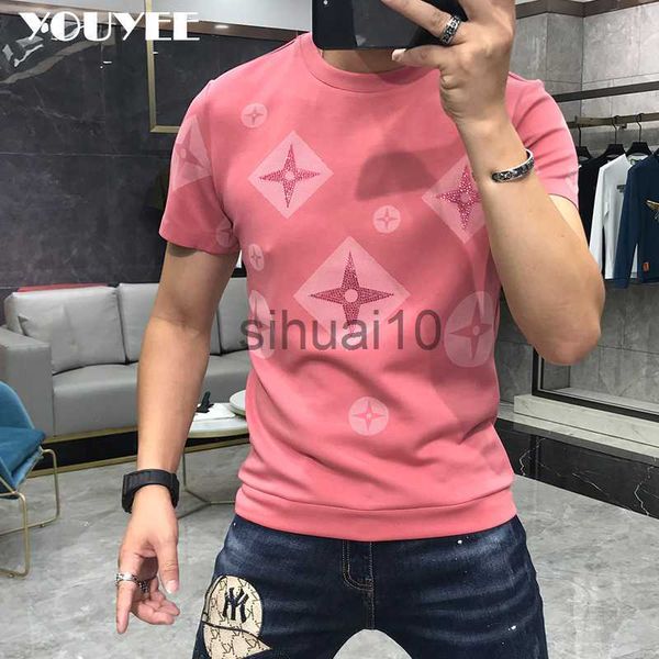 

men's t-shirts t-shirt men rhinestone pink shirt large size 4xl new 2023 summer personalized trend short sleeve tees male j230731, White;black