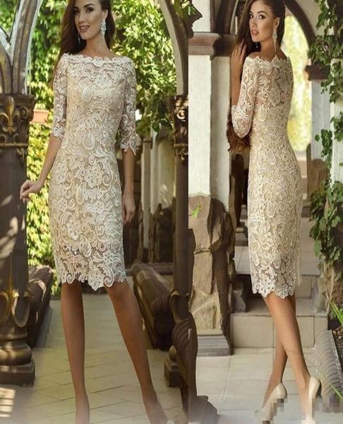 

new vintage full lace champagne mother of the bride dresses off shoulder half sleeves knee length custom guest evening gowns2658074, Black;red