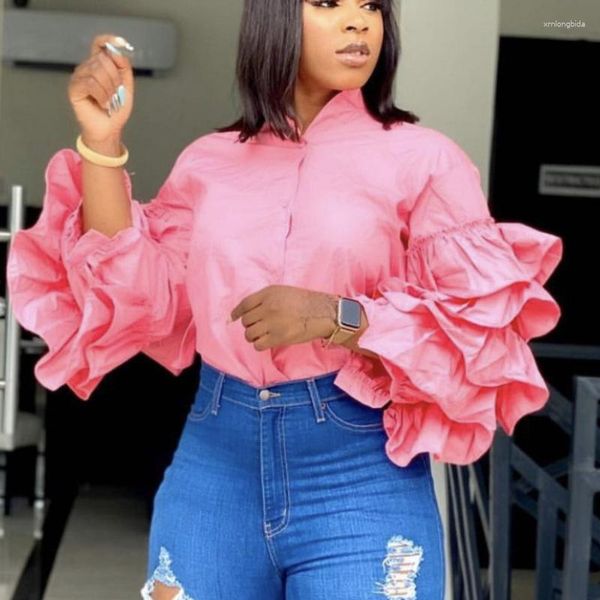 

women's blouses fashion layered ruffled elegant shirt women loose long sleeve blouse 2023 lady clothes casual woman blusas 28017, White