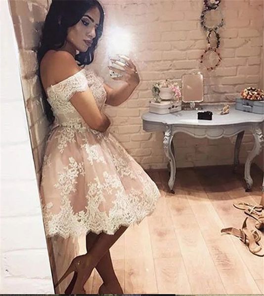 

lace off shoulder homecoming dresses lace-up princess plus size mini cocktail formal occasion birthday prom graudation cocktail party gowns, Blue;pink