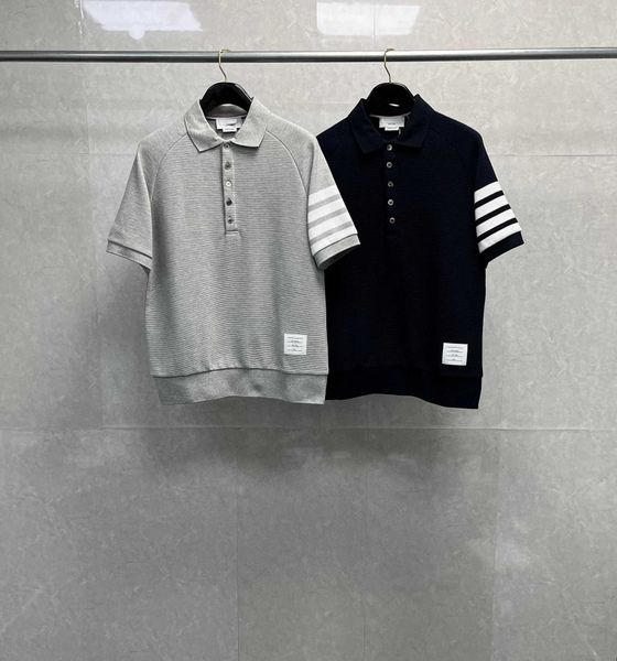 

tb men's polo shirt classic water wave polo collar four bar casual versatile and women's simple short sleeves, White;black