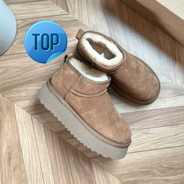 

boots ultra mini platform boot designer woman winter ankle australia snow thick bottom real leather warm fluffy booties with fur, Black