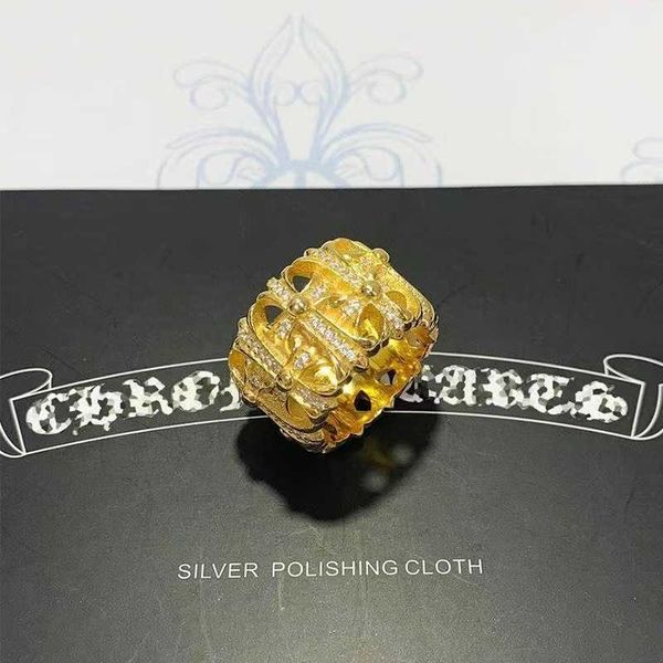 

chrome heart s925 sterling silver ancient tomb cross ring gold plated with diamonds for couples gold tomb cross flower ring index finger