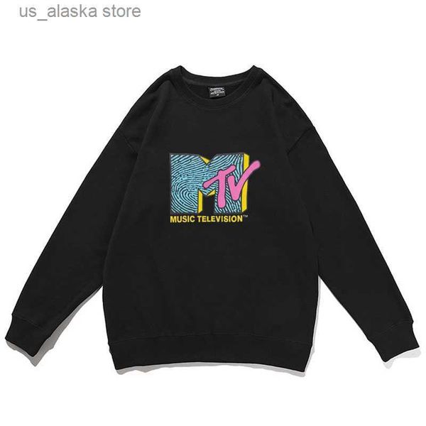 

men's hoodies sweatshirts mtv music television sweatshirt men women fashion retro rock hip hop tv pullover heather grey fashion sweatsh, Black