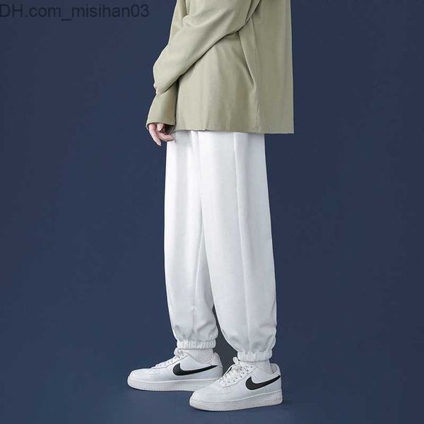 

men's pants korean style fashion sweatpants new autumn light grey pocket wide leg pants straight leg casual tie leg men's leggings, Black