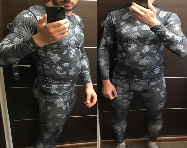 

men039s clothing army camouflage thermal underwear tracksuit set fitness shirt men leggings 2 piece91481392274054, Black;white