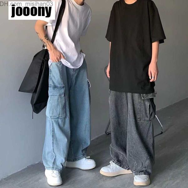 

men's pants spring and autumn fashion harajuku men's full matching jeans wide leg cargo jeans straight loose hip hop street clothi, Black