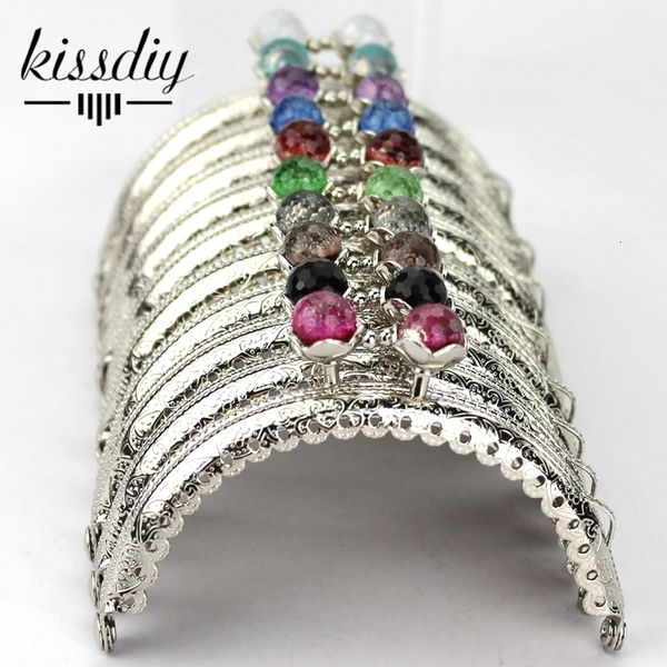 

bag parts accessories kissdiy 10pcs 8.5cm colorful crystal bead metal purse frame semicircle silver lace coin kiss purse clasp lock 230801, Black