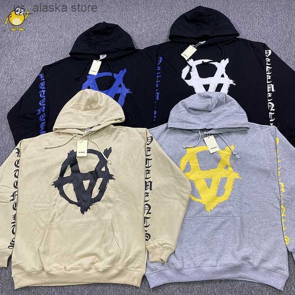 

men's hoodies sweatshirts autumn winter vtm pullover sweatshirts men woman clothing graffiti streetwear stripe printing vetements hoodi, Black