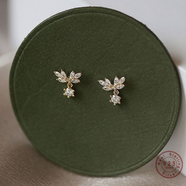 

stud 925 sterling silver sparkling water drop zircon petal wing earrings for women exquisite jewelry gifts 230801, Golden;silver