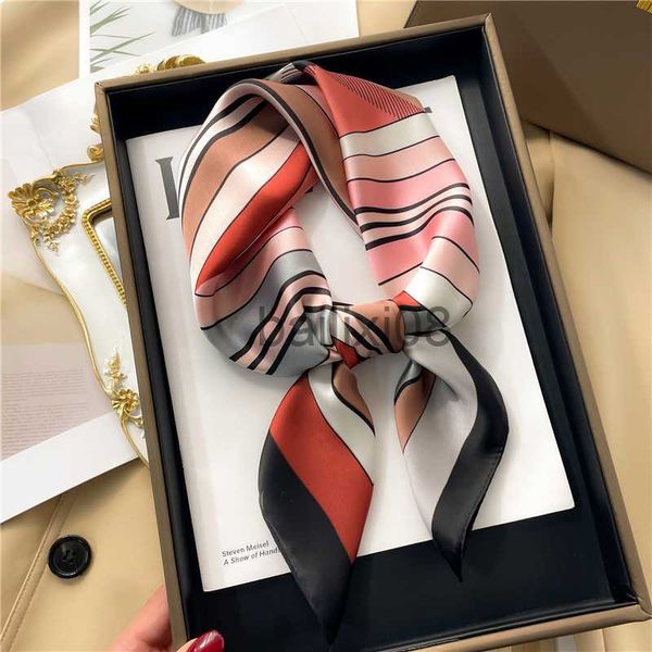 

scarves design neckerchief hair bands luxury brand stripped print satin silk square scarf for women ribbon female hijab bandana new 2023 j23, Blue;gray