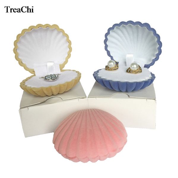 

jewelry boxes fashion shell shape velvet engagement wedding party ring case cute earrings necklace pendant display storage gift box 230801, Black;white
