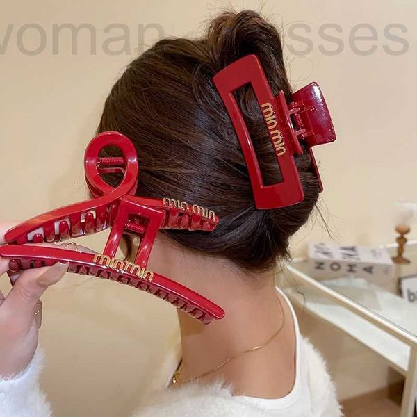 

hair clips & barrettes designer new year's red super large 13cm advanced shark clip net letter min grasping volume back head female cyo, Golden;silver