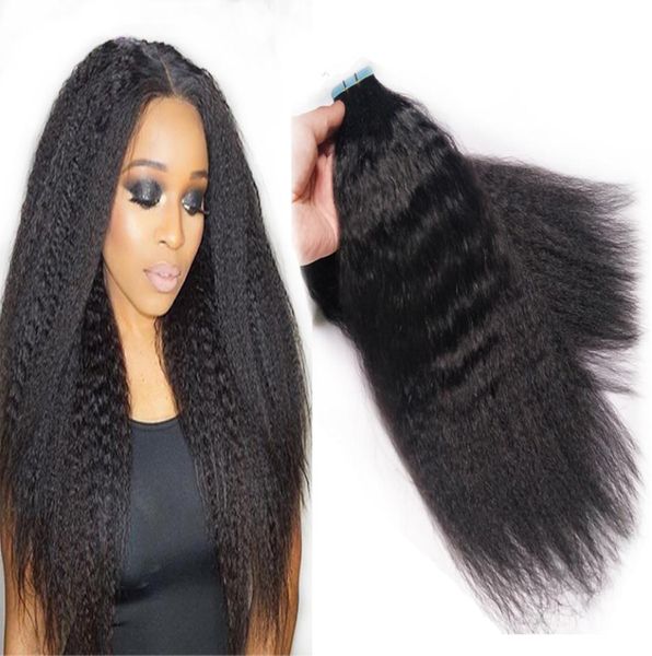 

fashionable coarse yaki skin weft tape in human hair extensions 100g 40pcs virgin brazilian kinky straight hair 163143079, Black